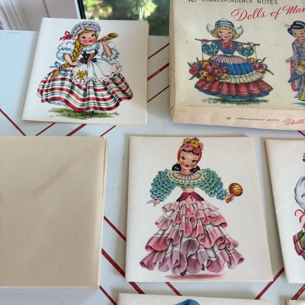 Vintage Tichnor Dolls of Many Lands Note Cards Box set of 11